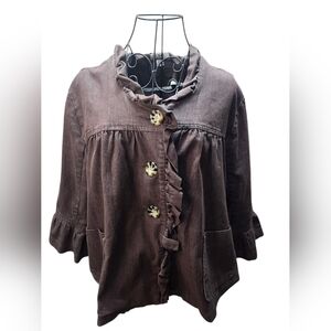 NWOT Cato Brown Ruffled Button-Up Jacket